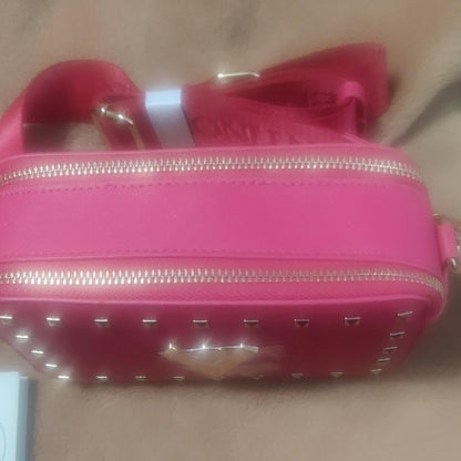 Valentino Orlandi Hot Pink Studded Double Zip Camera Crossbody Bag NWT