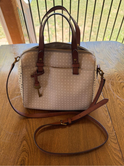 Fossil Rachel Satchel Cream Crossbody Leather Key Purse