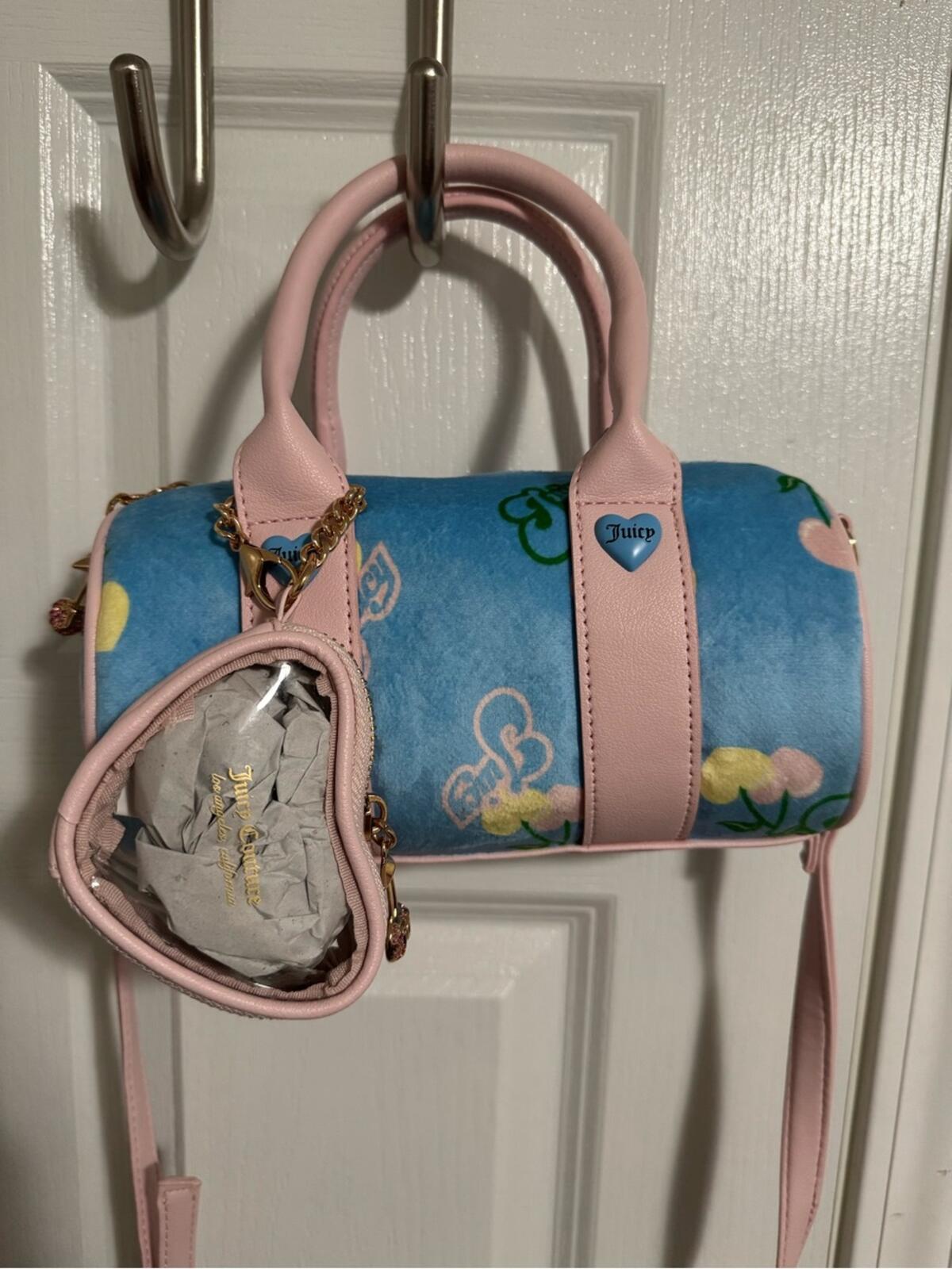 Juicy Couture Blue & Pink Mini Barrel Crossbody Bag with Coin Purse