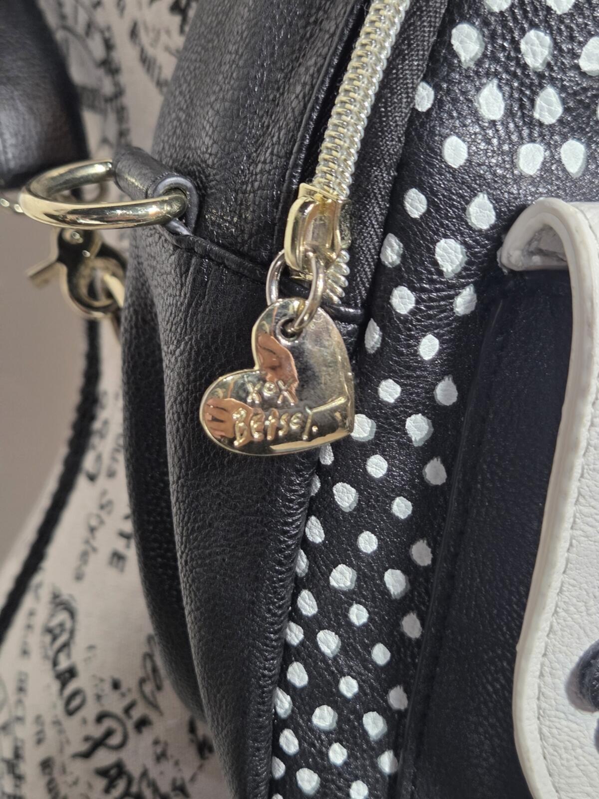 NWOT Betsey Johnson Backpack Luv xoxoxo Black Teal Bow Polka Dots