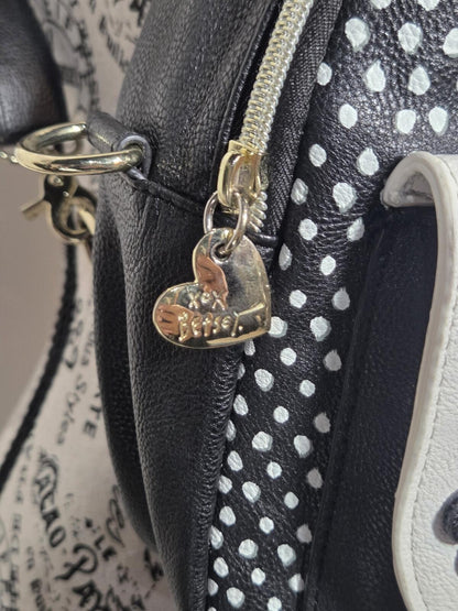 NWOT Betsey Johnson Backpack Luv xoxoxo Black Teal Bow Polka Dots