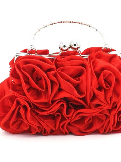 Red Rose Clutch Evening Bag 3D Floral Bridal Prom Statement Purse