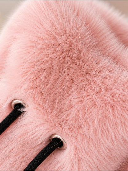 Blush Pink Faux Fur Backpack | Soft Plush Mini Bag | Trendy Drawstring Purse