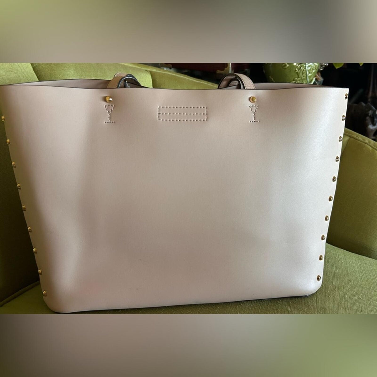 Michael Kors Large Beige and Cream Tote Shoulder Bag with Gold Studs
