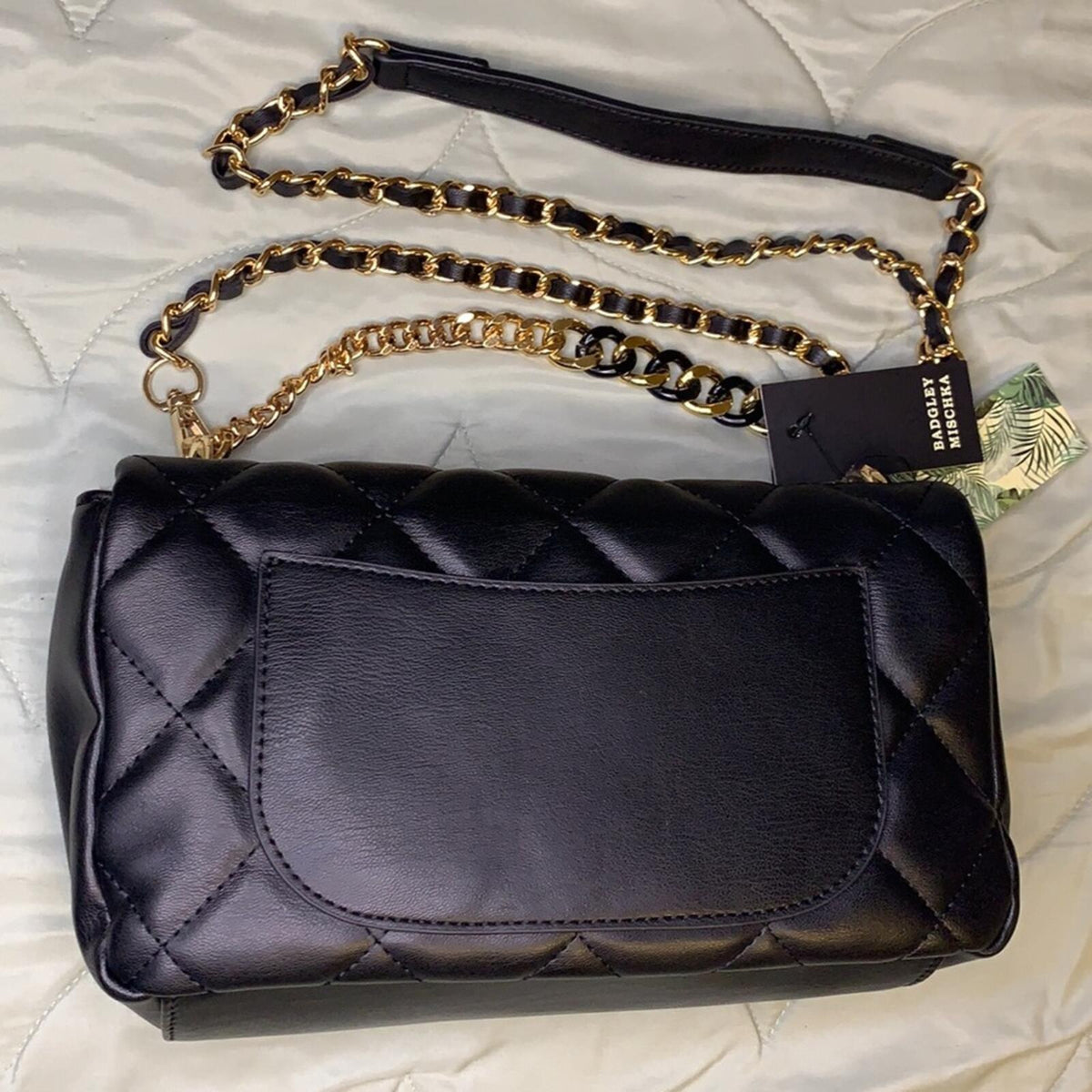 Badgley Mischka Black Crossbody Bag with Diamond Quilted & Studded Design