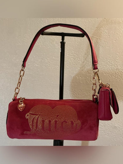 Juicy Couture Raspberry Pink Shoulder Bag with Heart Charm and Pouch - New