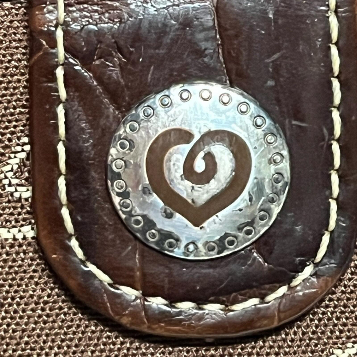 Brighton Brown leather  Heart Pattern small crossbody EUC
