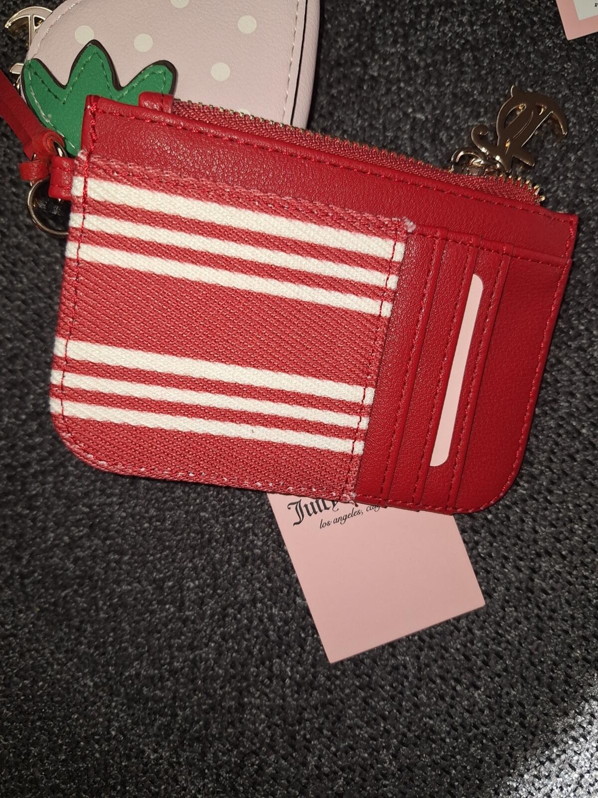 EXCLUSIVE Juicy Couture Red Stripe Wallet strawberry coin purse w charm