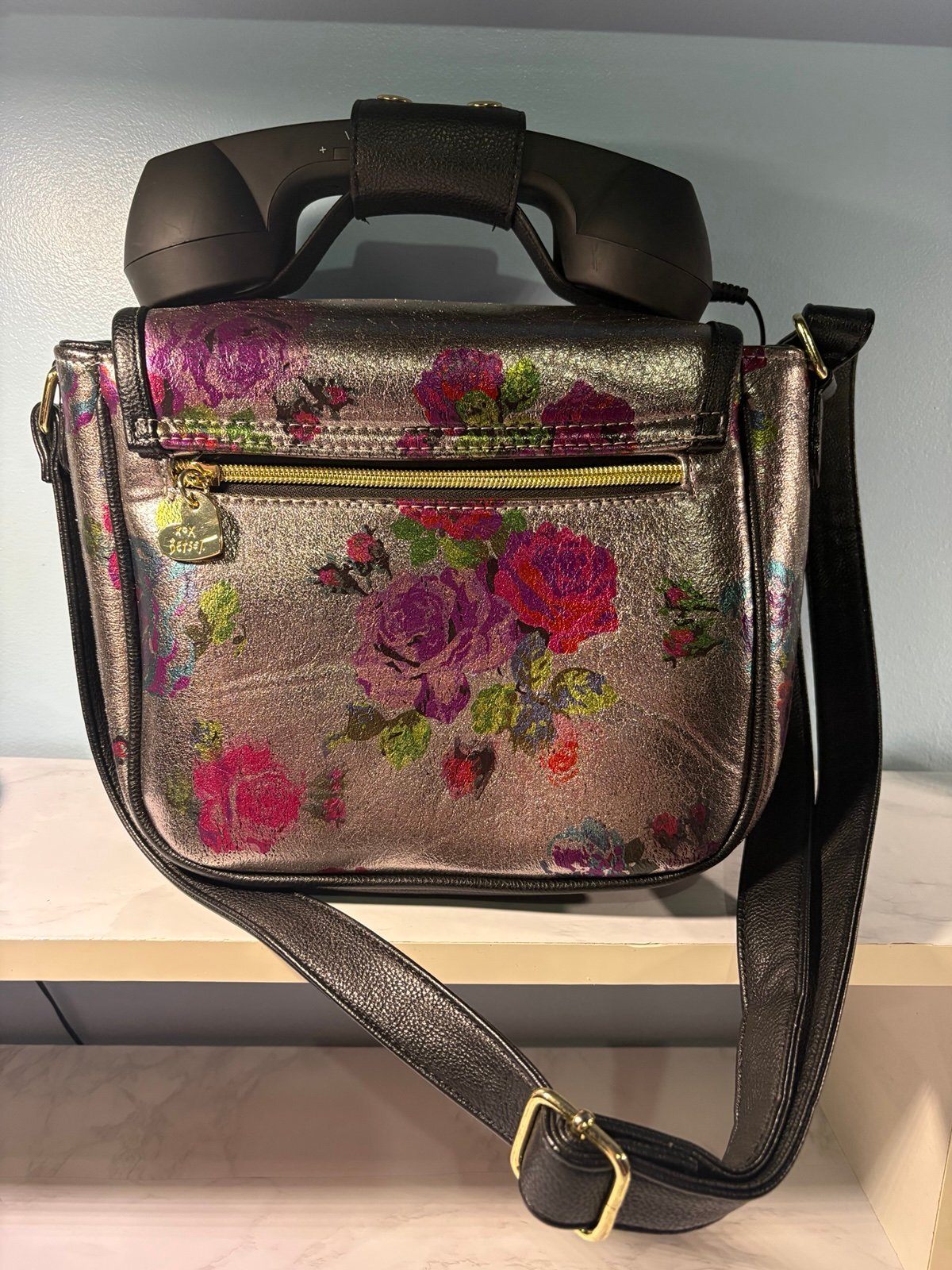 Betsey Johnson Floral Rotary Telephone Crossbody Purse Corded Novelty Bag