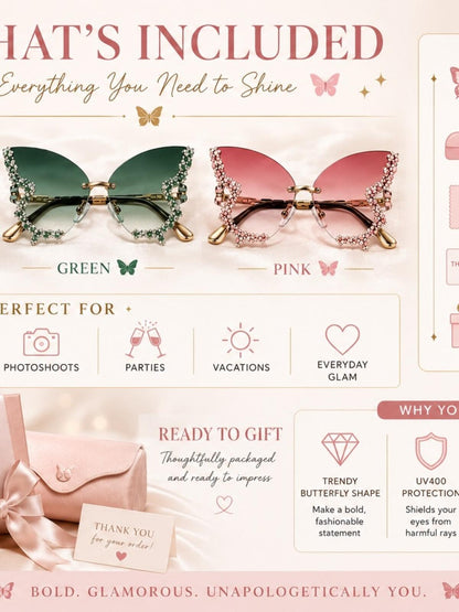 Sanrio rose Ombre Butterfly Rhinestone Sunglasses