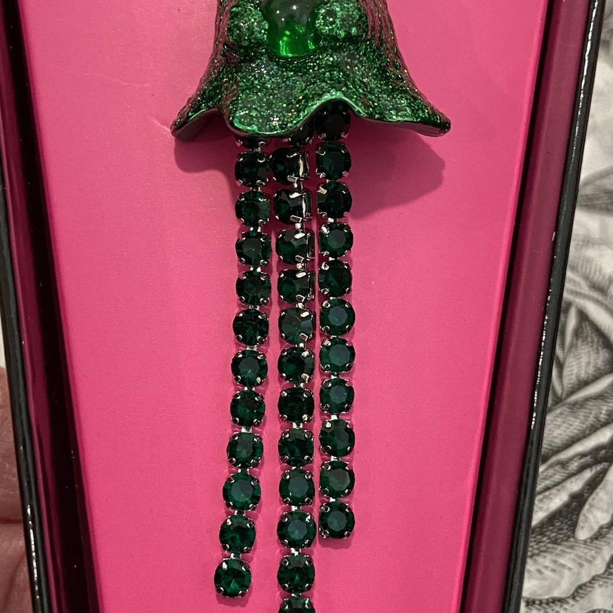 Betsey Johnson Halloween Green Witch Ghost Fringe Brooch Pin Coffin