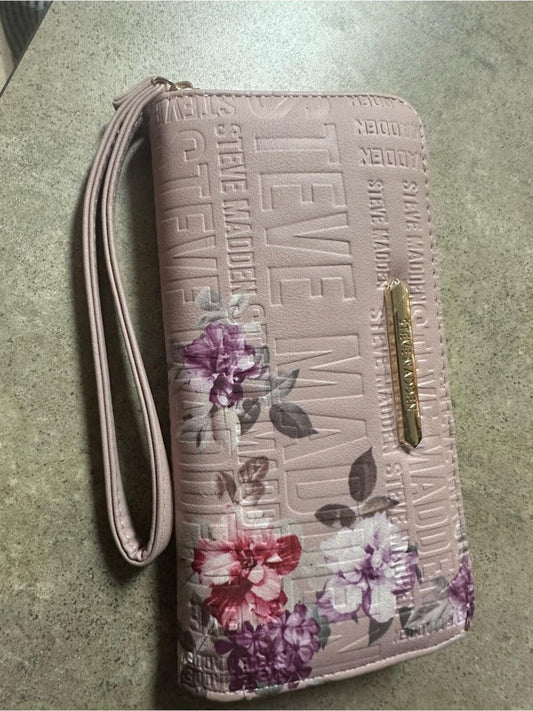 Steve Madden Pink Floral Embossed Wristlet Clutch - New Without Tags