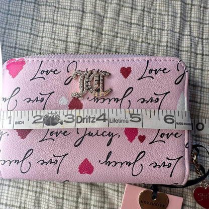 Exclusive Juicy Couture Pink Heart Print Zip Wallet with Gold Logo Charm
