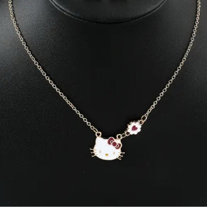 Hello Kitty Gold Tone Necklace with Pink Heart Charm - New with Tags