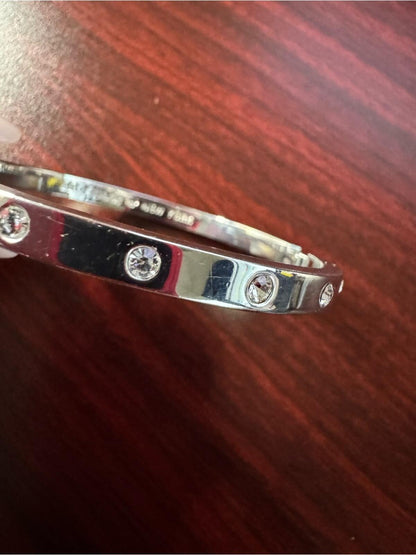 Kate Spade Set In Stone Silver Tone Crystal Hinged Bangle Bracelet
