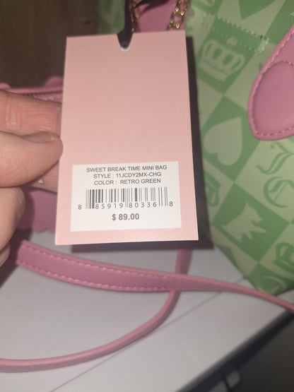 Juicy Couture Sweet Break Time Green Pink Checkerboard Tote Heart Charm
