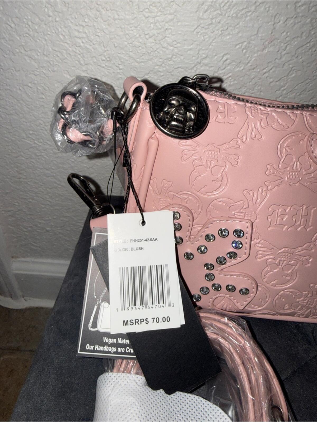 Ed Hardy Pink Embossed Studded Crossbody Bag NWT
