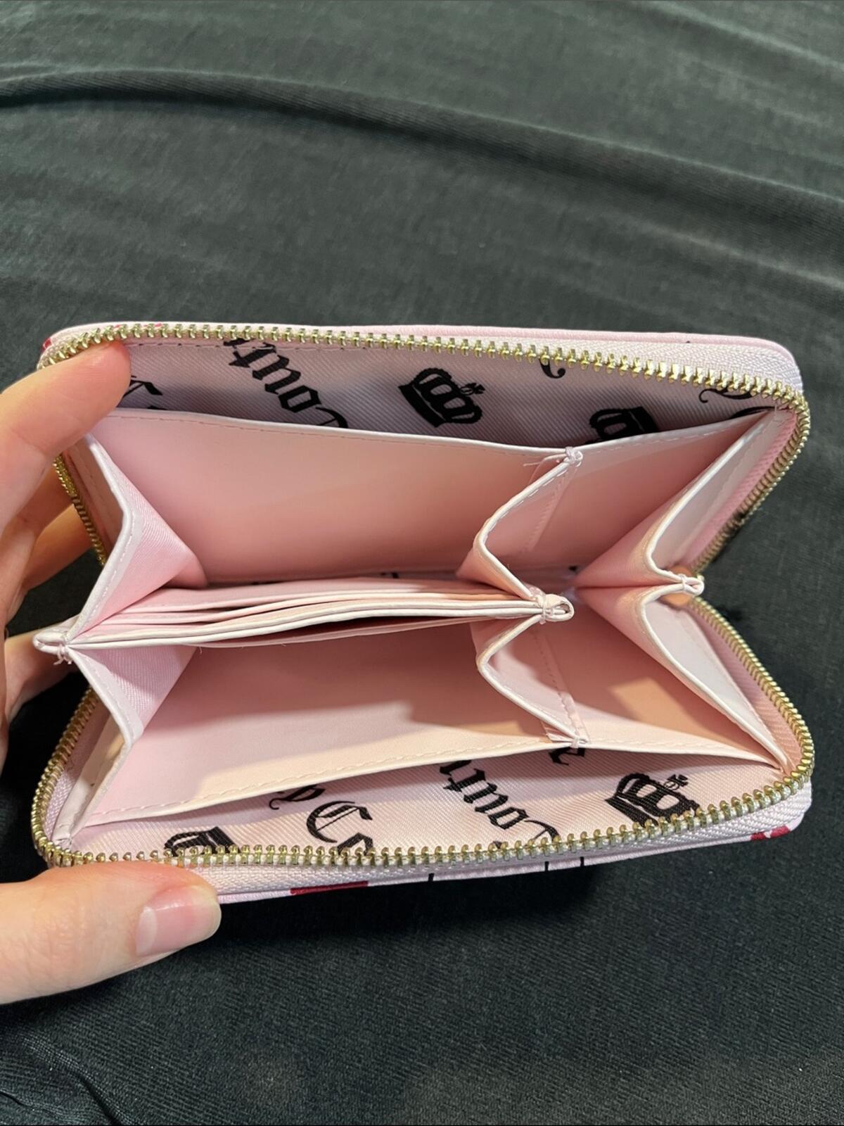 Juicy Couture Pink Script & Heart Zip-Around Wallet with Gold Logo Charm