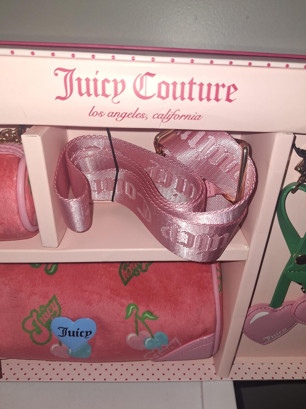 EXCLUSIVE Juicy Couture  Cherry Gift Set NWT Crossbody Bag Pink Velvet