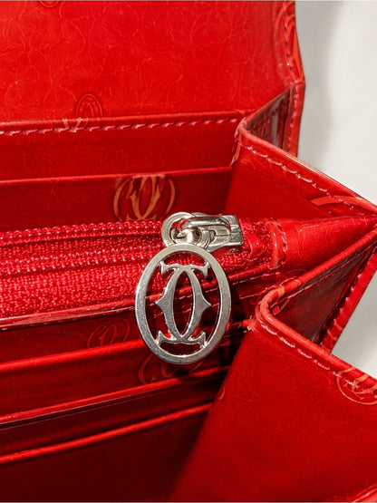 Vintage Cartier Happy BdayRed Patent Leather Flap Long Wallet Monogram C Charm