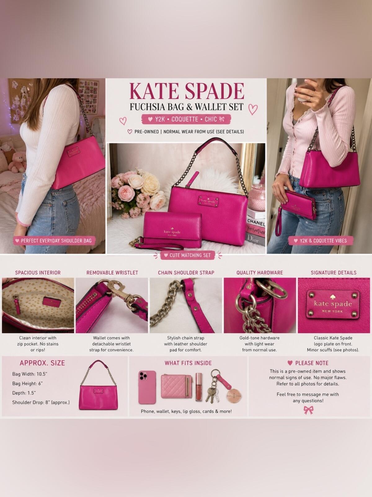 Kate Spade Wellesley Byrd Shoulder Bag Neda Wallet Set Fuchsia Gold Chain Accent