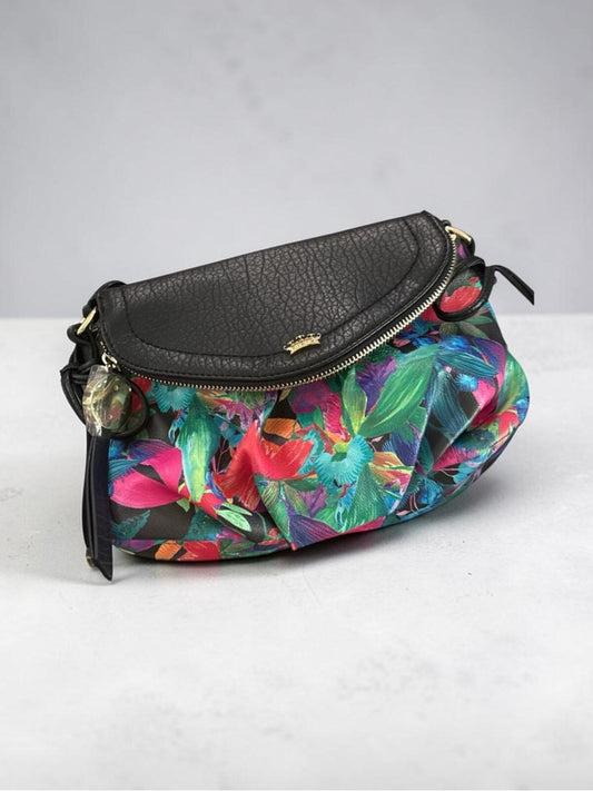 Juicy Couture Women's Floral Print Shoulder Bag with Black Leather Flap