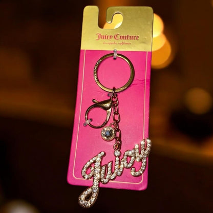 Juicy Couture Gold Crystal 'Juicy' Script Keychain Charm