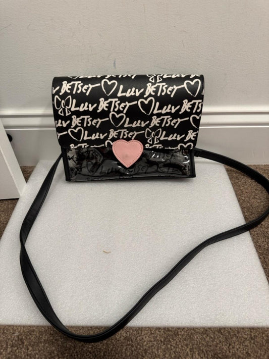Betsey Johnson Black and White Luv Betsey Heart Crossbody Bag