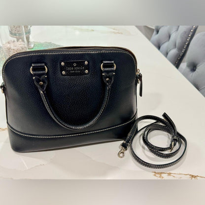 Kate Spade Wellesley Rachelle Pebbled Leather Satchel Bag Black Pink Lining