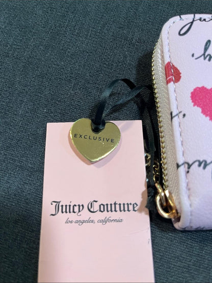 Juicy Couture Pink Script & Heart Zip-Around Wallet with Gold Logo Charm