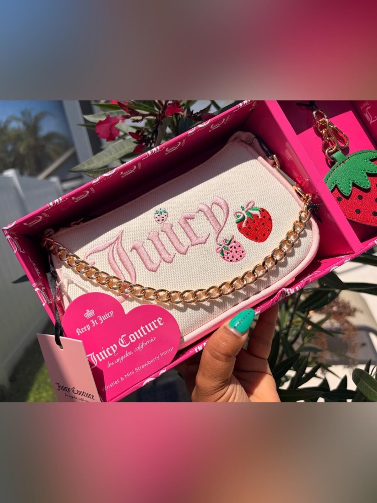 Juicy Couture Strawberry Monogram Wristlet Gift Set with Heart Charm