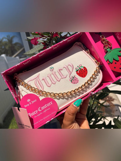 Juicy Couture Strawberry Monogram Wristlet Gift Set with Heart Charm