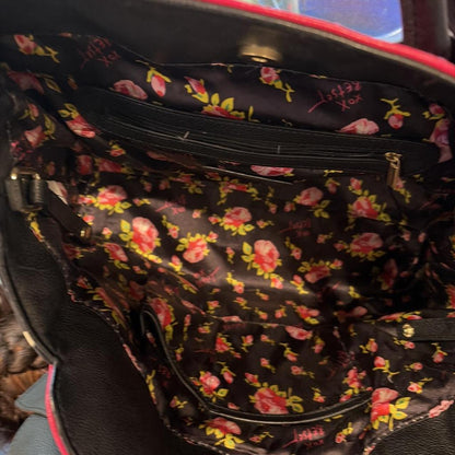 Betsey Johnson Black and Pink Bow Accent Polka Dot Handbag