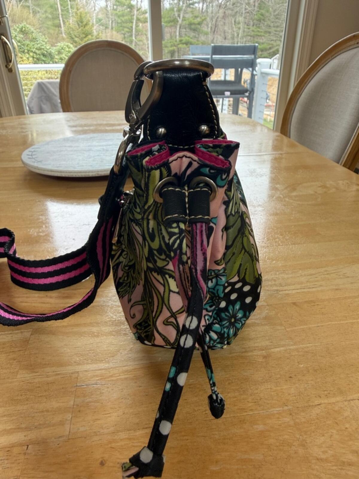 Oilily Pink and Black Floral Polka Dot Crossbody Bag with Adjustable Strap