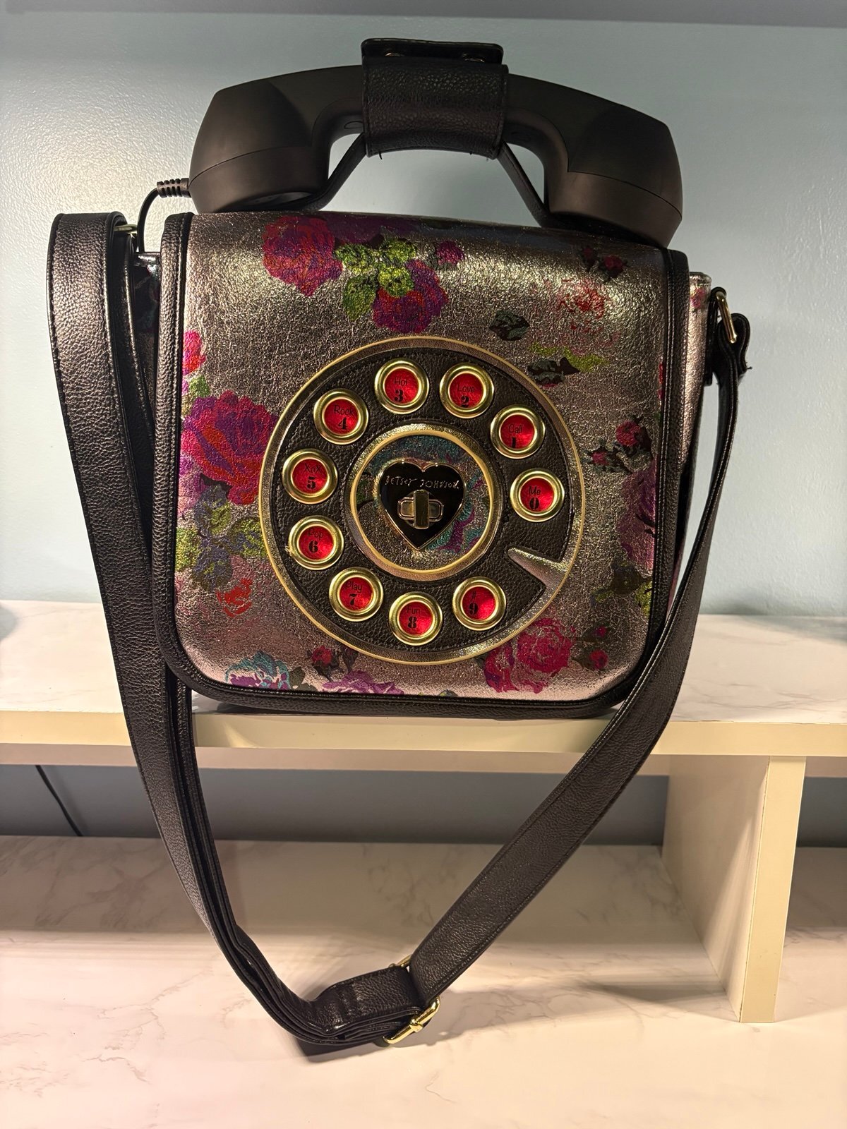 Betsey Johnson Floral Rotary Telephone Crossbody Purse Corded Novelty Bag