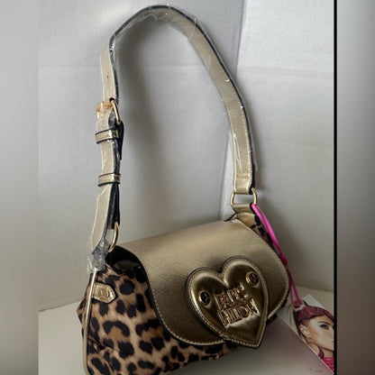 Paris Hilton New With Tags Leopard Print Gold Heart Baguette Shoulder Bag
