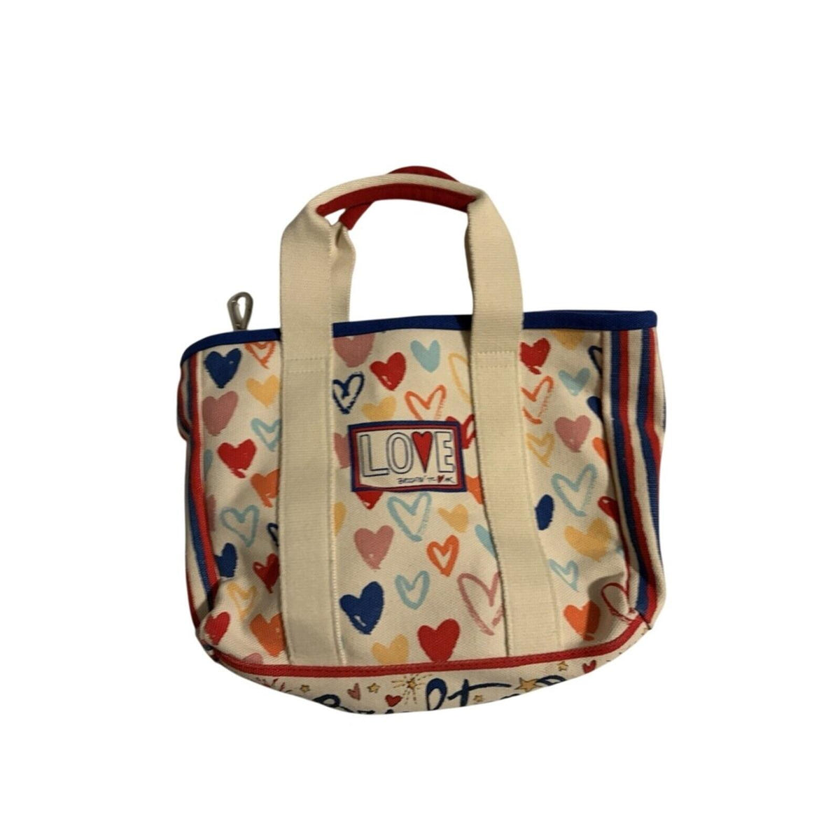 Brighton Love Heart Canvas Tote Bag Womens Small Ivory Red Blue