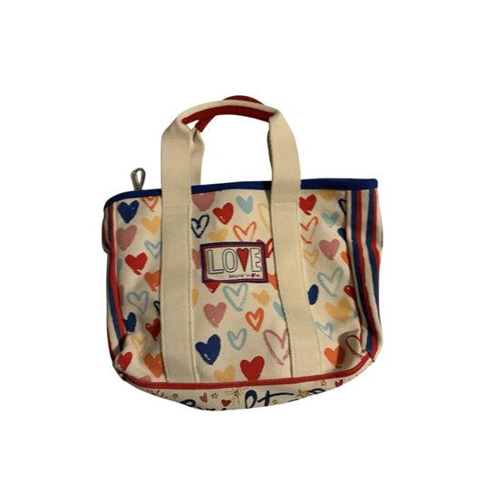 Brighton Love Heart Canvas Tote Bag Womens Small Ivory Red Blue