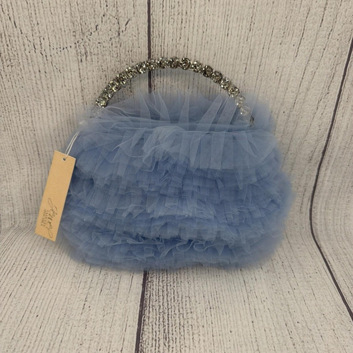 Badgley Mischka Jewel Purse Blue Tulle Ruffle Evening Bag Prom Wedding Girly