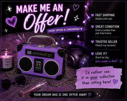 Purple Boombox Crossbody Bag Y2K Retro Radio Purse