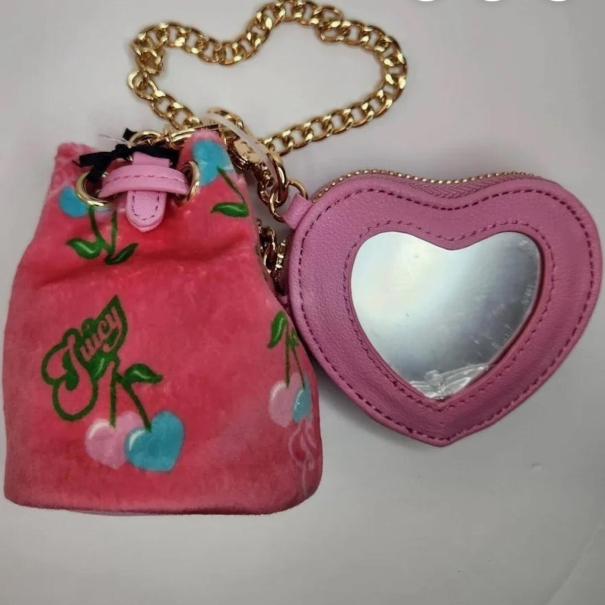 Exclusive JUICY COUTURE PINK HEART MINI DRAWSTRING BAG W CHARM NWT
