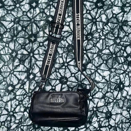 Steve Madden Black Crossbody Bag with Wide Adjustable Logo Strap