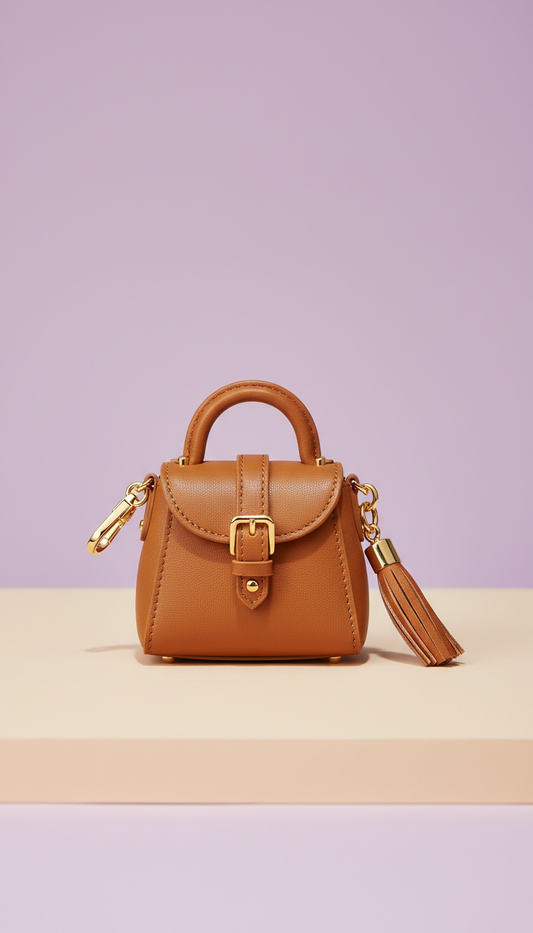 Caramel Leather Bag Charm with Gold Hardware