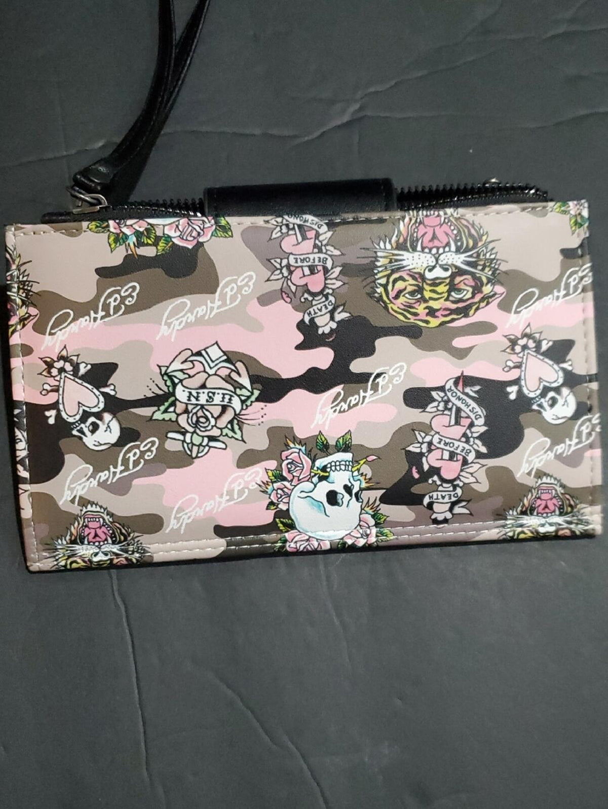 Ed Hardy Camo Tattoo XL Wallet Clutch Black Pink Gray
