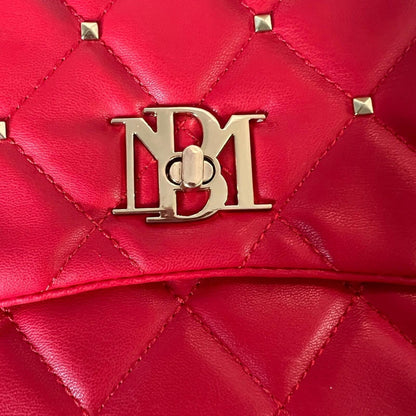 Badgley Mischka Red Quilted Crossbody Bag Gold Studs Chain Strap NWT