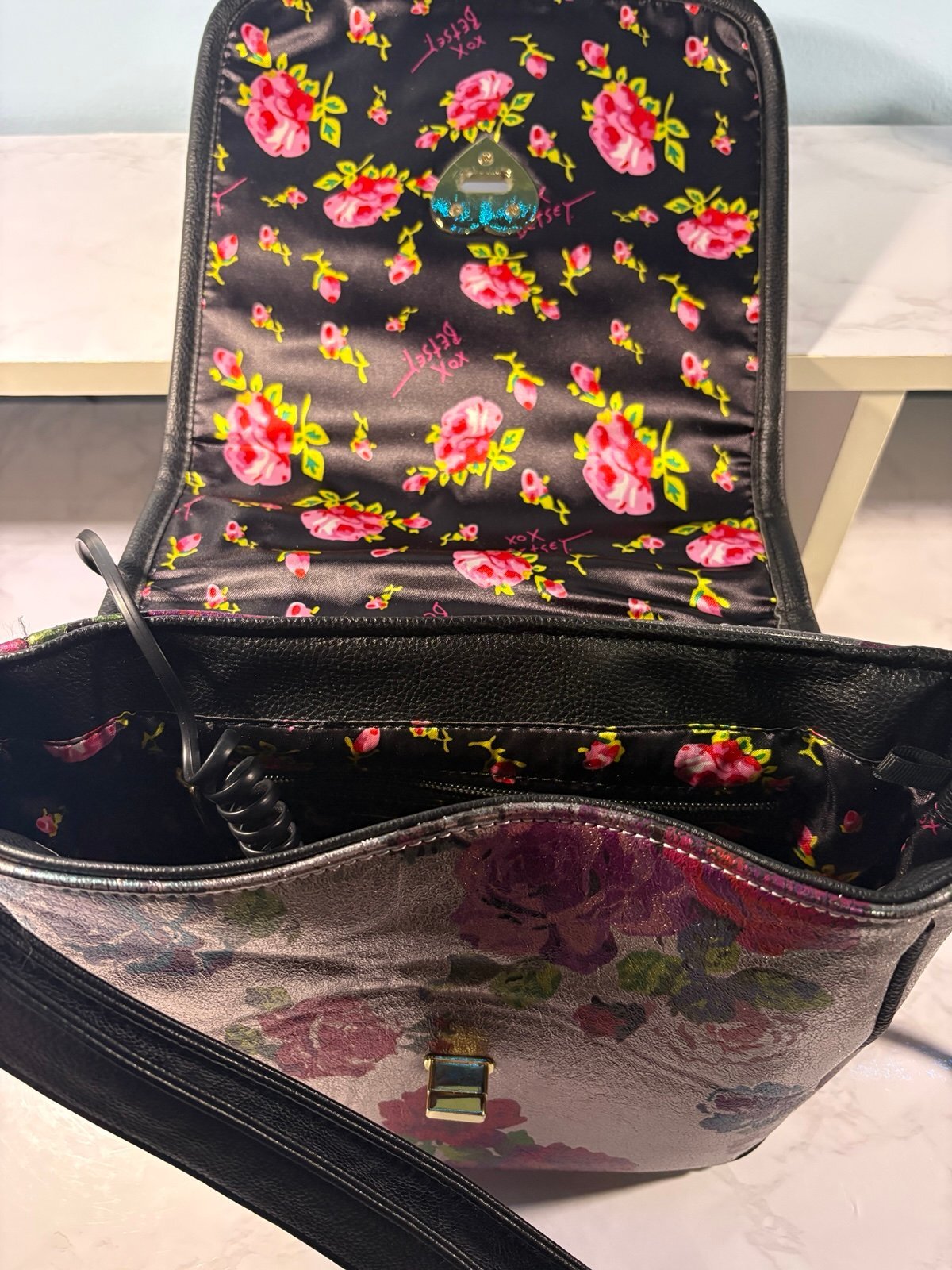 Betsey Johnson Floral Rotary Telephone Crossbody Purse Corded Novelty Bag