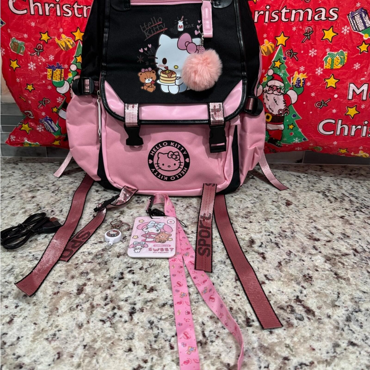 NWOT Hello Kitty Pink and Black Backpack bundle with lanyard