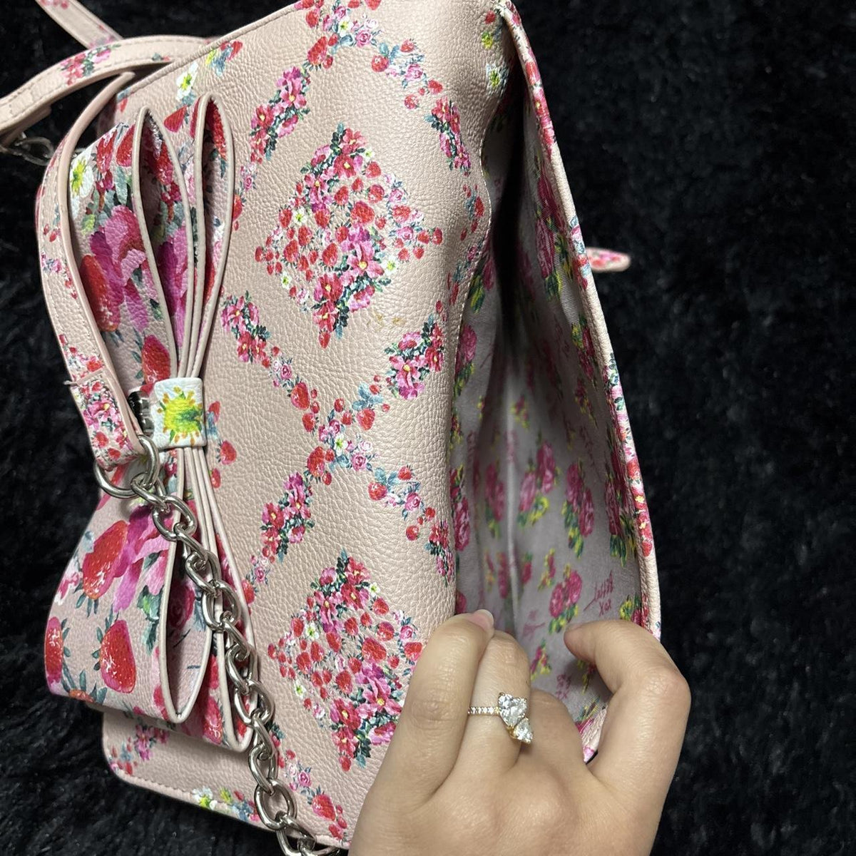 Betsey Johnson Pink Floral Crossbody Bag with Bow Accent - Y2K Style