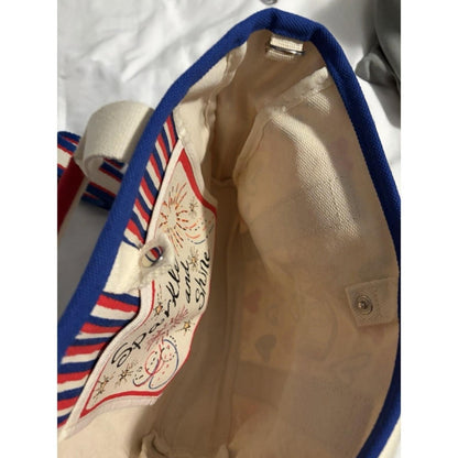 Brighton Love Heart Canvas Tote Bag Womens Small Ivory Red Blue