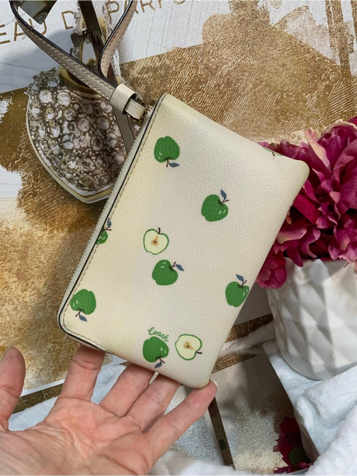 Coach Cream Apple Print Zip Wristlet Wallet